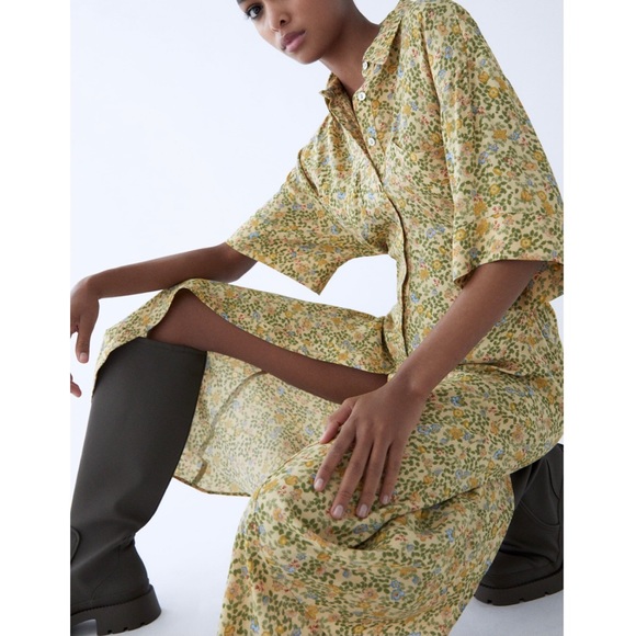 NWT ZARA Vintage Floral Printed Midi Shirt Dress - Picture 3 of 6